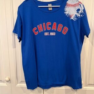Gildan Royal Blue Short Sleeve Tee with Red Chicago Baseball Graphic
